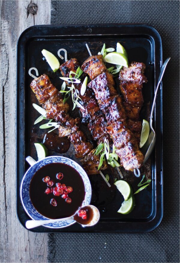 ASIAN PORK BELLY KEBABS WITH STICKY PLUM SAUCE GLAZE NOMU
